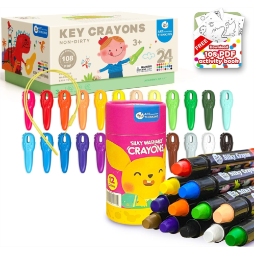 Jar Melo Key Toddler Crayons: 24 Colors Non-Toxic Non-Dirty Crayons for Kids Ages 2-8 Jumbo Crayons for Toddlers, 12 Colors Twistable Crayons Non Toxic Washable Crayons, Easy to Ho