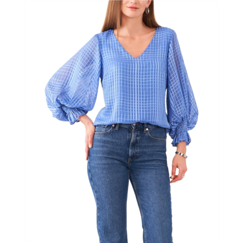 Womens Vince Camuto V-Neck Puff Sleeve Blouse with Smock Cuff