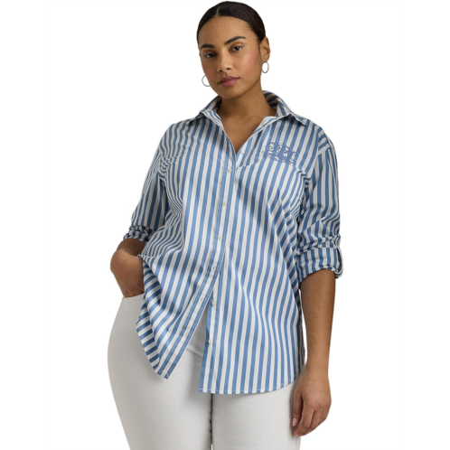 POLO Ralph Lauren Womens LAUREN Ralph Lauren Plus-Size Oversize Striped Cotton Broadcloth Shirt