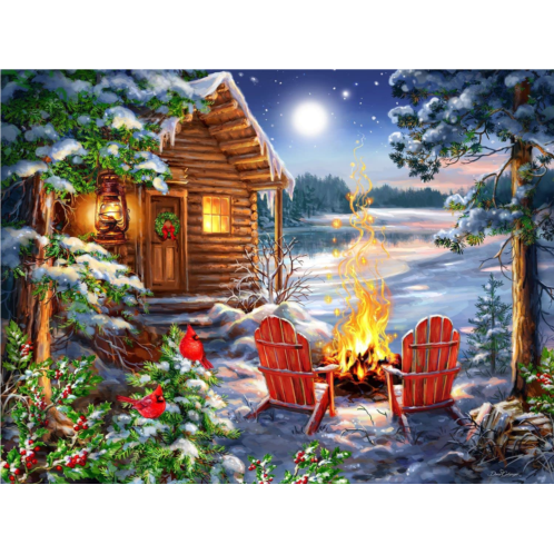 Springbok Christmas Cabin 500 Piece Jigsaw Puzzle for Adults or Children Designed for Holiday Fun- Made in The USA with Precision fit Pieces for a Great Puzzling Experience