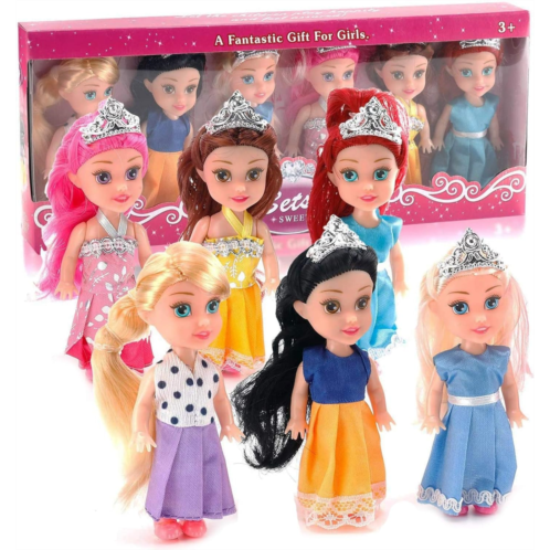 Liberty Imports Little Royal Princess Toddler Dolls with Dresses, Girls Imaginative Pretend Play Small Dolls Party Favors Collection (6 Pack)