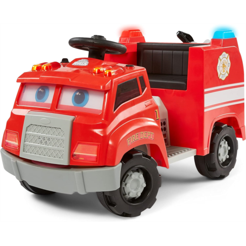 Kid Trax Real Rigs Toddler Fire Truck Interactive Ride On Toy, Kids Ages 1.5-4 Years, 6 Volt Battery and Charger, Sound Effects, Red, Large