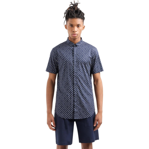 Mens Armani Exchange Slim Fit Short Sleeve AX Text Print Button-Down Shirt