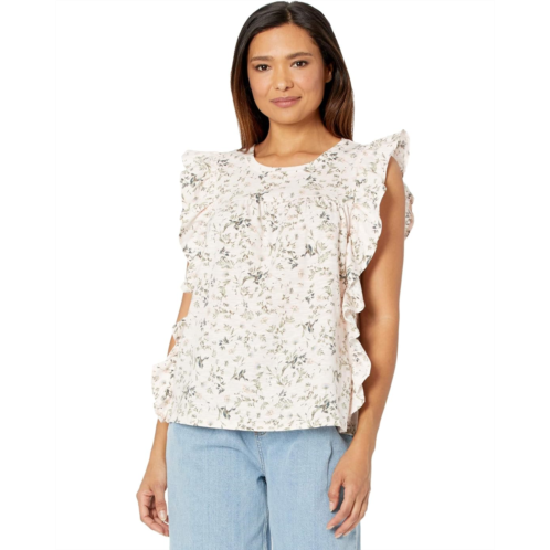 CeCe Printed Ruffled Knit Top