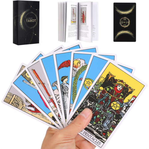 Aquadawn 78 Classic Tarot Cards with Guide Book, Traditional Standard Tarot Cards Set for Fortune Telling Game and Board Game, Sturdy Tarot Cards Deck for Beginners and Experts