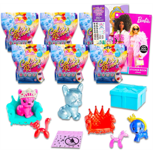 Disney Barbie Color Reveal Pet Set for Girls - Includes 6 Barbie Mystery Toys for Party Favors Plus Bonus Stickers, & More Barbie Party Supplies for Girls Birthday Bundle