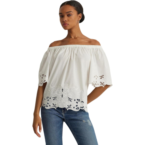 POLO RALPH LAUREN Womens Lauren Ralph Lauren Eyelet Cotton Off-the-Shoulder Blouse