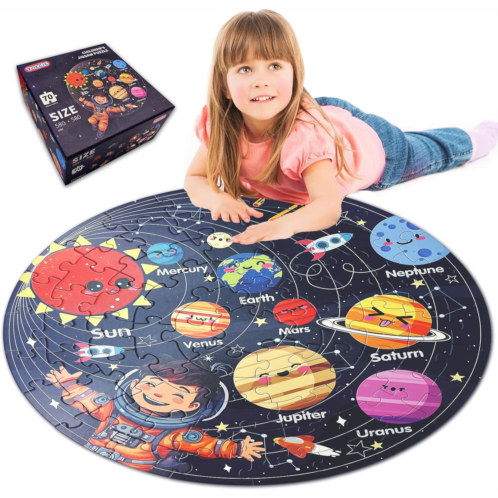 TALGIC Puzzles for Kids Ages 4-6, Kids Puzzles with Solar System Planets, 70 Piece Round Large Floor Puzzles for Kids Ages 3 4 5 6 7 8, Educational Toy Gift Jigsaw Puzzles for 5 Year Old