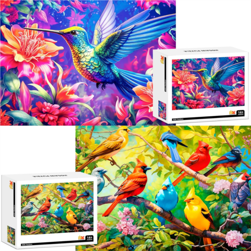 WSCXSC 2 Pack Puzzles for Adults 1000 Pieces Hummingbird and Cardinal Puzzles for Adults 1000 Pieces and Up Pieces Fit Together Perfectly Puzzle Home Decor Birthday Party Gift for Family