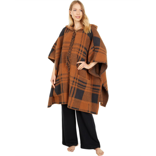 Barefoot Dreams CozyChic Hooded Plaid Poncho with Fringe