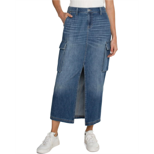 Womens Liverpool Los Angeles Denim Maxi Cargo Skirt with Split Front