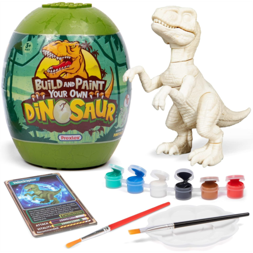 Prextex Build & Paint Your Own Dino Kit, 1 Pack - Collectible Dinosaur Toy, Surprise Dino, Building Toy, Arts & Crafts for Kids Ages 6-8, Painting/Art Set, Kids Gifts, Easter Baske
