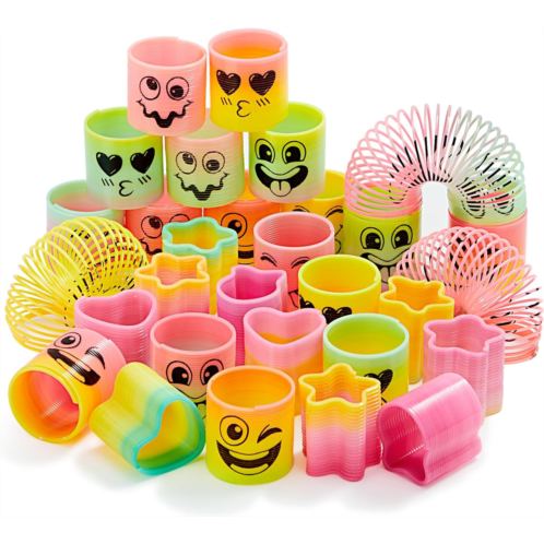 JOYIN 30 Pcs Spring Rainbow Party Favor, Mini Plastic Coil Spring Toy, Fidget Stress Coil Mini Springs Bulk Toys for Carnival Prize Birthday, Goodie Bag Stuffers