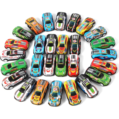 Benzem 28 Pack Pull Back Cars for Kids, Mini Vehicles Toy Bulk Party Favor Race Cars Toys, Goodie Bag Stuffers, Pinata Fillers for Boys Girls Toddlers