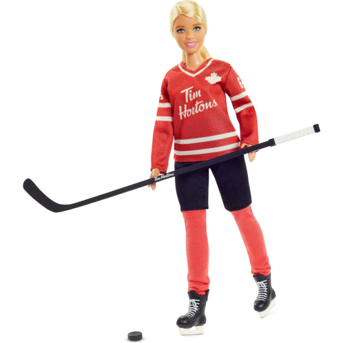 Tim Hortons Barbie Doll (12-inch Curvy) Collectible Barbie Doll Wearing Hockey Uniform, with Doll Stand and Certificate of Authenticity, for 6 Year Olds and Up, Red