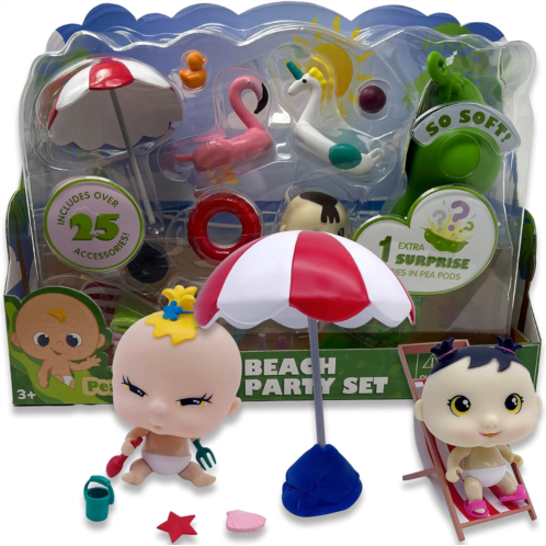 Nature Bound Pea Pod Babies - Beach Party Set - Over 30 Pieces Including Two Mini Collectible Dolls - Easter Basket Gift Set