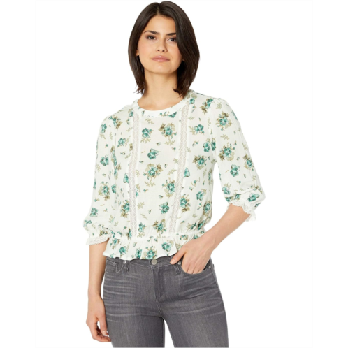 1.STATE 3/4 Sleeve Lace Inset Festival Roses Blouse