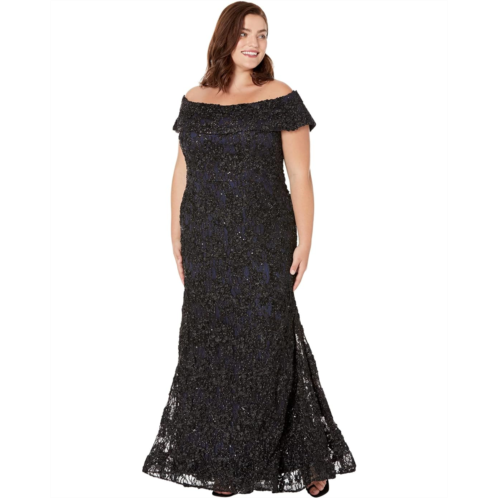 XSCAPE Plus Size Off-the-Shoulder Long Lace Dress