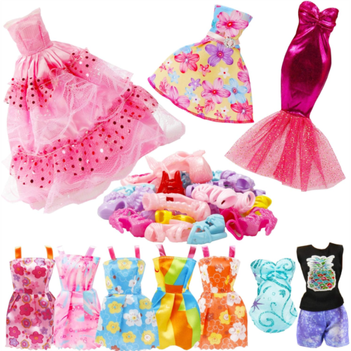 PURPERCAT 20 Pack Doll Clothes and Accessories Including 1 Wedding Dress 1 Evening Dress 1 Top and Pant 1 Swimsuits 1 Fashion Dress 5 Slip Dress 10 Pair Shoes for 11.5 Inch Doll
