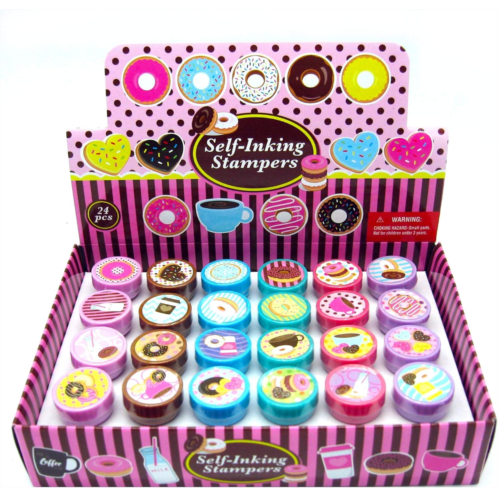 TINYMILLS 24 Pcs Donuts Stampers for Kids Donut Party Favors Goodie Bag Stuffers Pinata Fillers Classroom Rewards Carnival Prizes