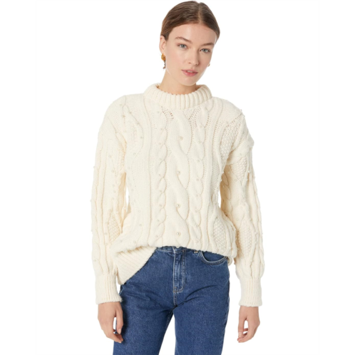 MANGO Otawa Pearl Beaded Cable Knit Sweater