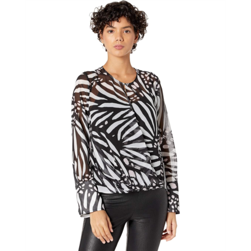 MILLY Elysa Graphic Butterfly Viscose Chiffon Top