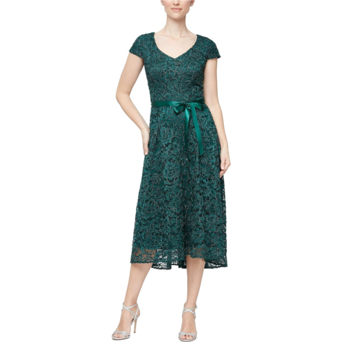 Womens Alex Evenings High-Low Party Dress with Cap Sleeves