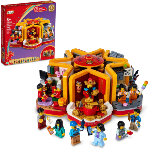 LEGO Lunar New Year Traditions 80108 Building Kit; Gift Toy for Kids Aged 8 and Up; Building Set Featuring 6 Festive Scenes and 12 Minifigures, Including The God of Wealth (1,066 P