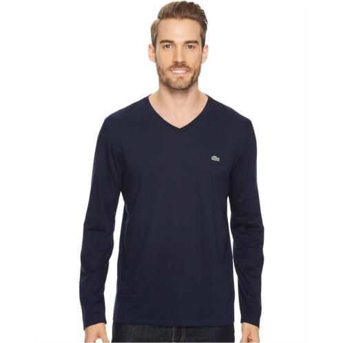 Mens Lacoste Long Sleeve Pima Jersey V-Neck T-Shirt