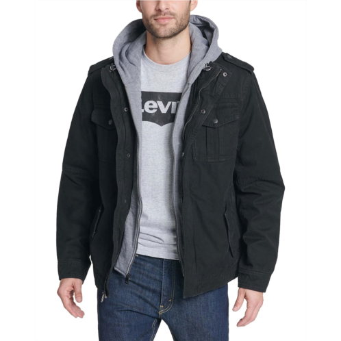 Mens Levis Two-Pocket Hoodie with Zip Out Jersey Bib/Hood and Sherpa Lining