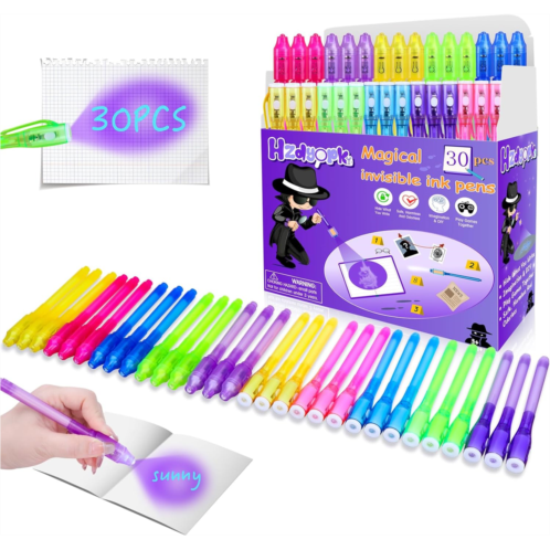 Hzdyopk 30PCS Invisible Ink Pen, Spy Invisible Ink Pen With UV Light, for Kids Party Favors, Secret Message, Escape Room, Birthday Party