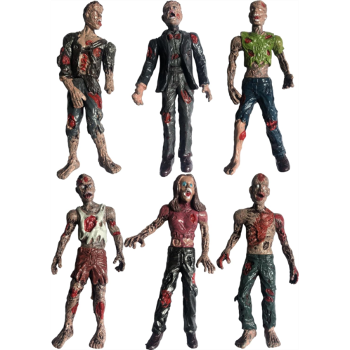 PowerTRC Toy Zombie Action Figures with Movable and Detachable Joints Mini Zombie Figurines Great for Presents, Decoration, and Party Favors Pack of 6, 4 Inches Tall Zombies