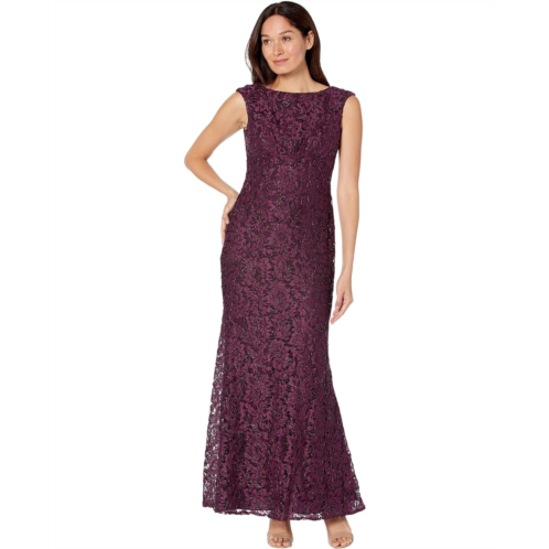 Vince Camuto Embroidered Sequin Lace Cap Sleeve Gown