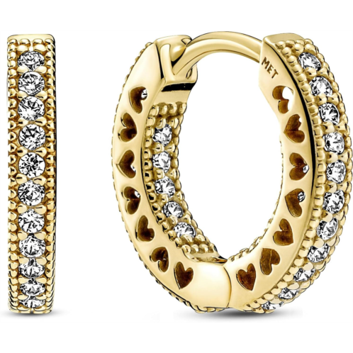 PANDORA Heart Hoop Earrings - Great Gift for Women - Stunning Womens Earrings - 14k Gold & Cubic Zirconia - 1.7 mm