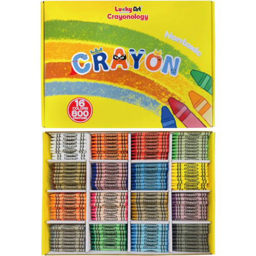 Lucky Art Crayonology Lucky Art wrapped Bulk Crayons (800 Regular Size wrapped, 50 each of 16 colors), Bulk School Supplies for Teachers, Kids Crayons, Arts & Crafts Classroom Supplies