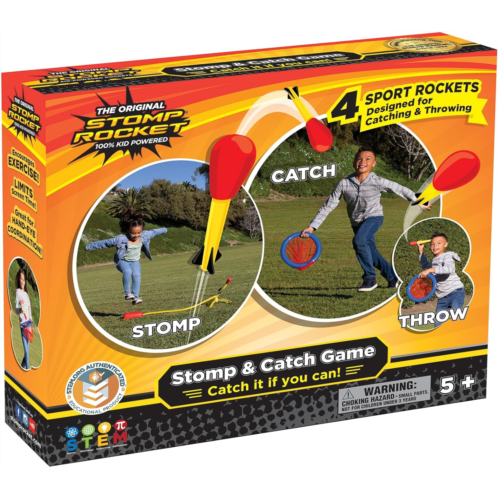 Stomp Rocket Stomp & Catch Rocket Launcher: Outdoor Fun for Kids! Includes 4 Sport Rockets - STEM Toy Blaster with Catching Net, Soars Up to 100 Feet for Boys & Girls, Ages 5 and U