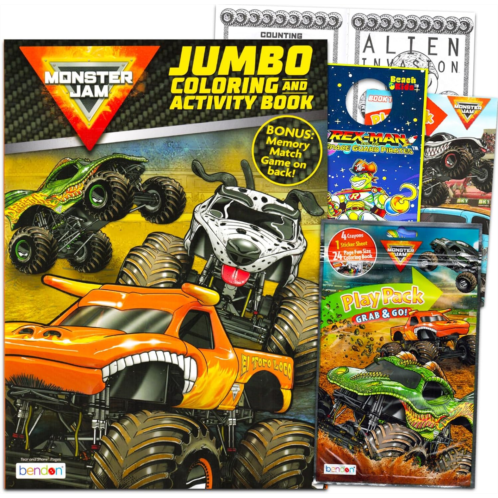 Bendon Monster Jam Coloring Book for Kids - Monster Jam Coloring Art Set Bundle Includes Coloring Book with Activities, and Games Plus Stickers, More