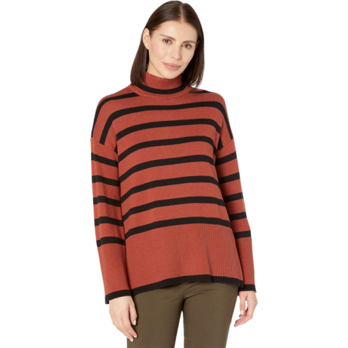 Elliott Lauren Cotton Cashmere Striped Mock Neck Sweater with Wide Rib Trim