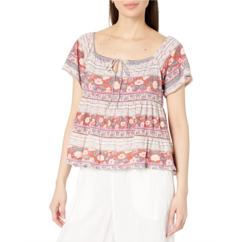 Womens Lucky Brand Print Mix Swing Tiered Top