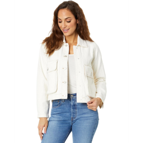 Womens Blank NYC Ecru Cropped Punch Hole Shirt Jacket with Pockets
