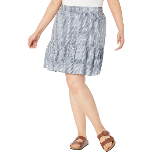 Madewell Plus Embroidered Tiered Pull-On Mini Skirt in Gingham Check