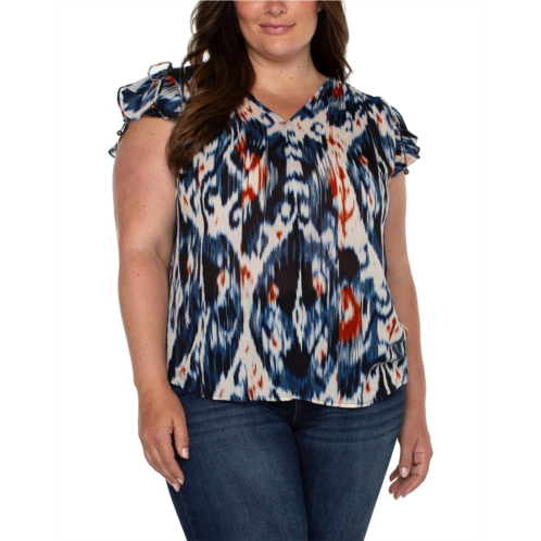 Liverpool Los Angeles Plus Size Shirred V-Neck Dolman Top with Tie Details