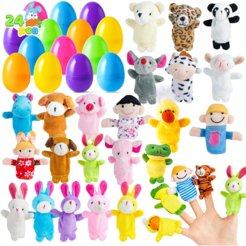 JOYIN 24 Pcs Easter Eggs Filled with Finger Puppets, Prefilled Egg with Cartoon Animal Puppets for Kids Eggs Hunt, Basket Stuffers Fillers, Party Favors and Classroom Prize Supplie