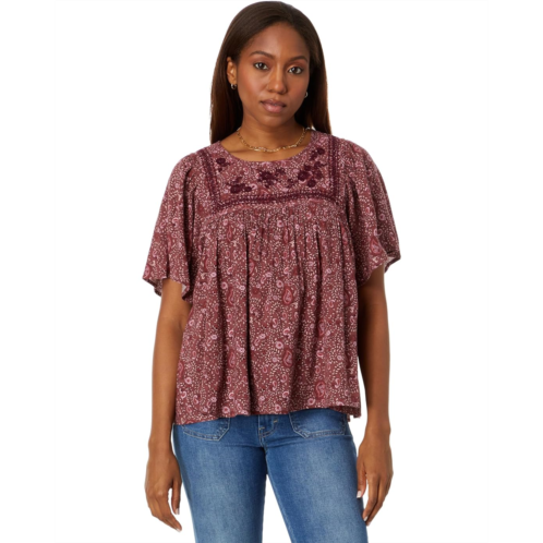 Lucky Brand Short Sleeve Embroidered Top