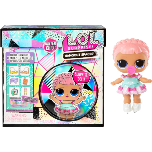 L.O.L. Surprise! Winter Chill Hangout Spaces Furniture Playset with Ice Sk8er Doll, 10+ Surprises with Accessories, for LOL Dollhouse Play- Collectible Toy for Kids, Gift for Girls