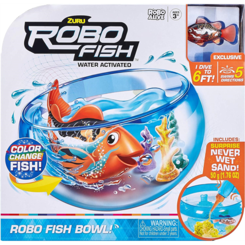 Robo Alive Robo Fish Water Activiated Swimming Pets Fish Bowl Playset by ZURU Color Changing Toys and Never Wet Sand