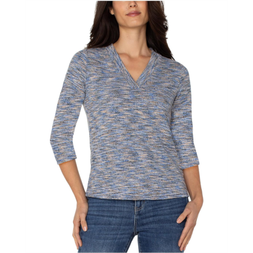 Womens Liverpool Los Angeles 3/4 Sleeve V-neck Knit Tee