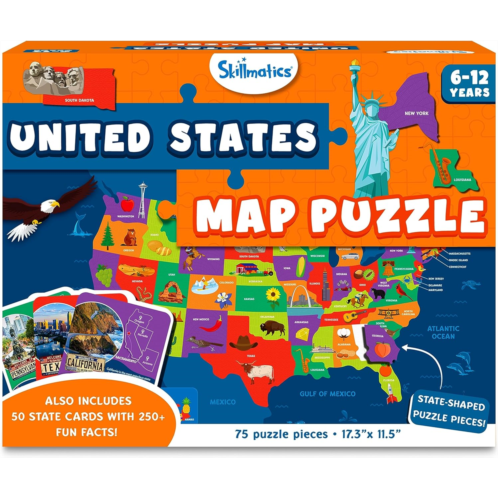 Skillmatics United States Map Puzzle - 75 Piece Jigsaw Puzzle, Educational Toy, Geography for Kids, 250+ Facts About The States of America, Gifts for Boys & Girls Ages 6 to 12