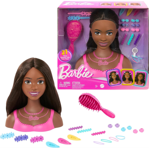 Barbie Doll Styling Head, Brown Hair with 20 Colorful Accessories, Doll Head for Hair Styling