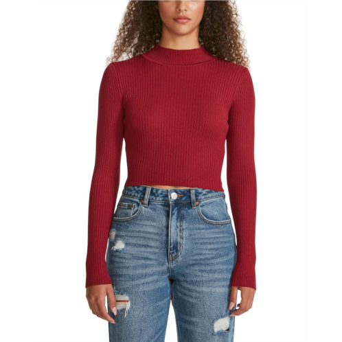 Madden Girl Fine Gauge Rib Mock Neck Open Tie Back Sweater